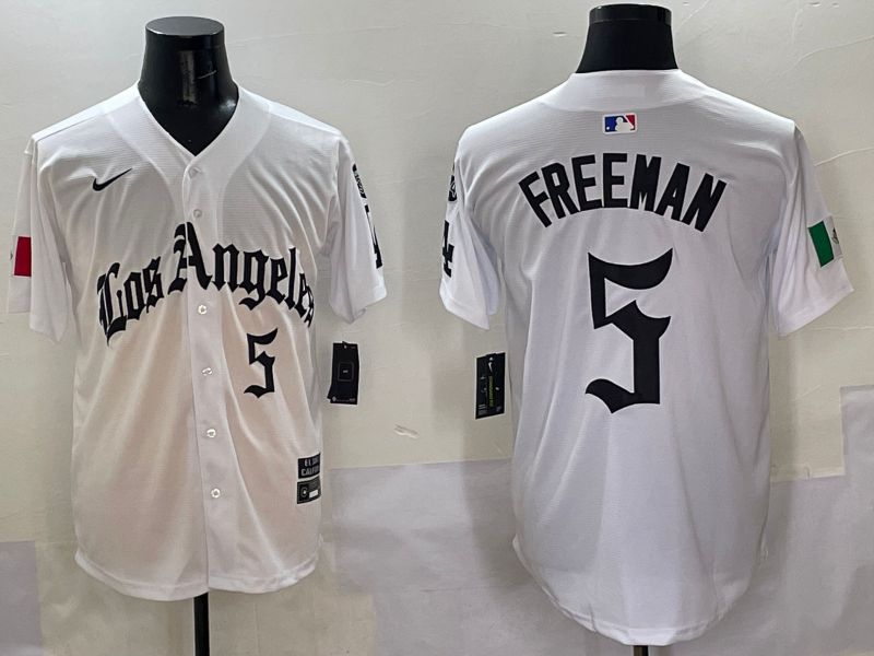 Men Los Angeles Dodgers #5 Freeman White Five generations Joint Name 2025 Nike MLB Jersey style 5